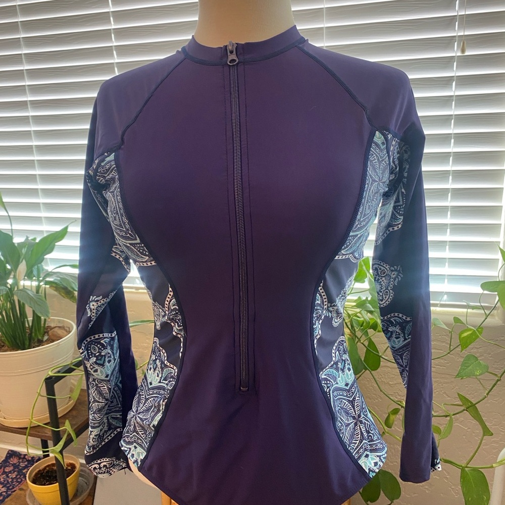 Women's Purple Long Sleeve Swim One Piece
